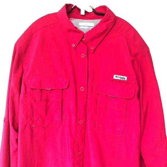 Columbia Pink PFG Performance Shirt Women's L XL Roll Tab Vent UPF Wicking - Picture 2 of 6